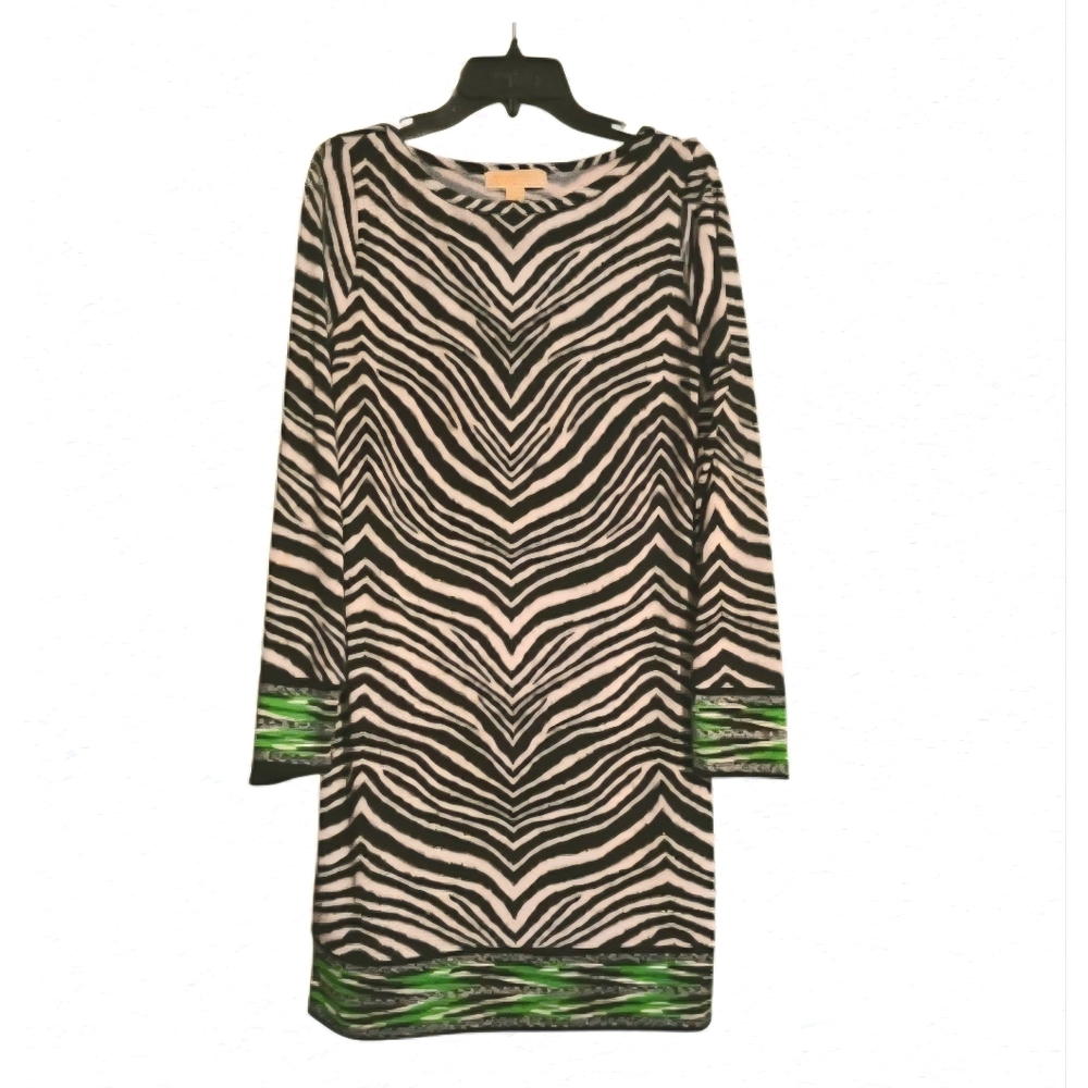 Michael Kors Black and White Zebra Dress with Green Accents